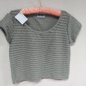 New Fendissime Repubblica Italiana Beige Women Sz 44 Scoop Neck Crinkle Crop Top